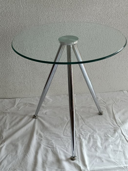 Tavolino di servizio - Treppiede in acciaio inox con piano in vetro temperato