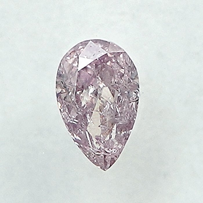 Gyémánt - 0.13 ct - Körte - Natural Fancy Light Purplish Pink - I2