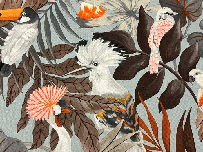 Tecido de algodão com desenho de pássaros e flores raro e exclusivo - Tecido para estofos  - 300 cm - 280 cm