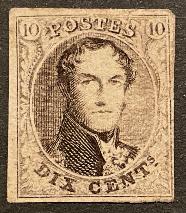 比利时 1851 - 利奥波德一世奖章 6 - 10c centimes 棕色 - 薄纸 - 边缘漂亮 - OBP 6