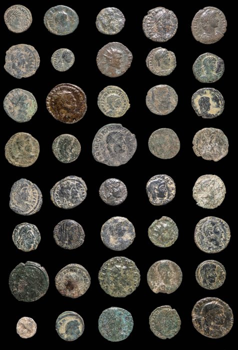 Romerska riket. Lote 40 monedas acuñadas entre los siglos III - IV d. C.  (Utan reservationspris)