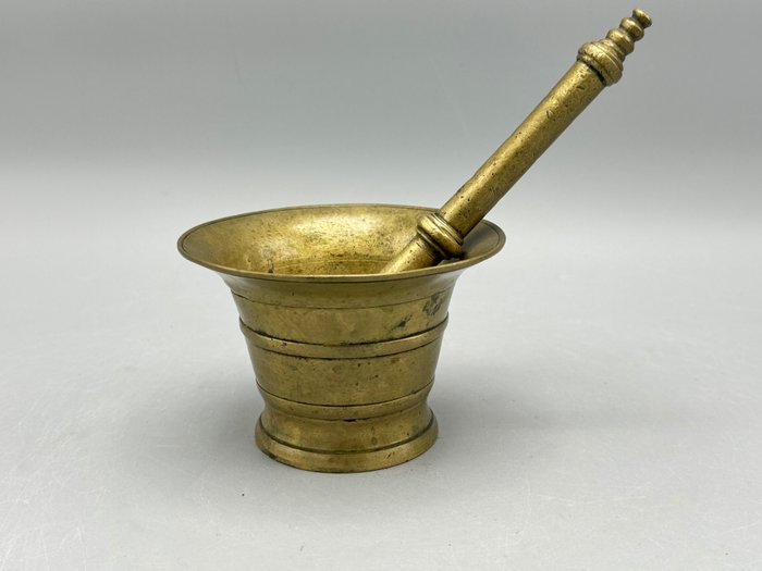 Mooie 19e eeuwse vijzel - 研缽和研杵 - 青銅色, 黃銅