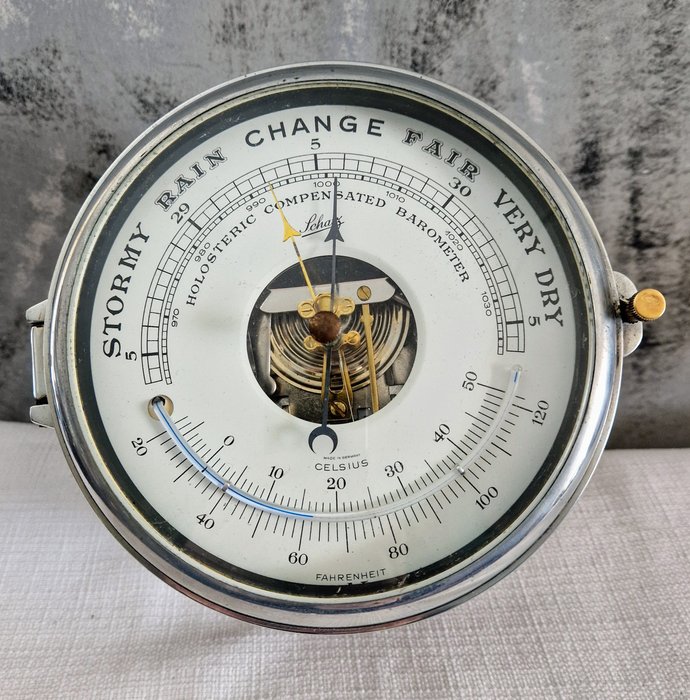 Schatz barometer met thermometer - Meteorológiai állomás - Sárgaréz, Üveg