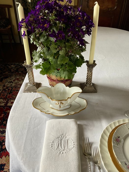 拿破仑帝国晚期 111 锦缎亚麻餐巾，带有首字母 A.M. - 纺织品 (5)  - 80 cm - 65 cm