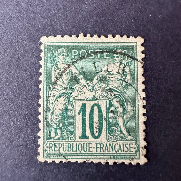 França 1870 - França - Y&T 76 "Sage 10c green" OBL - TB assinado Vitelli + Francia 1870 - Alsácia-Lorena - - Y&T 76 "Sage 10c green" + Yvert n°7b