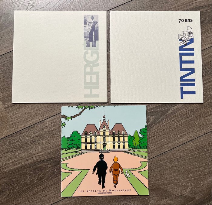 Tintin - Hergé + 70 ans-Tintin + Les secrets de Moulinsart - 3 Κιτ τύπου - Πρώτη έκδοση