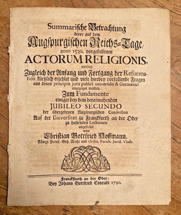 Hoffmann - Summarische Betrachtung .. Augspurgischen Reichs-Tage Actorum - 1730