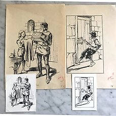 Piet van Geldrop (1872-1939) – 2 Originele illustraties voor een jongensboek + bijbehorende  proefdrukken
