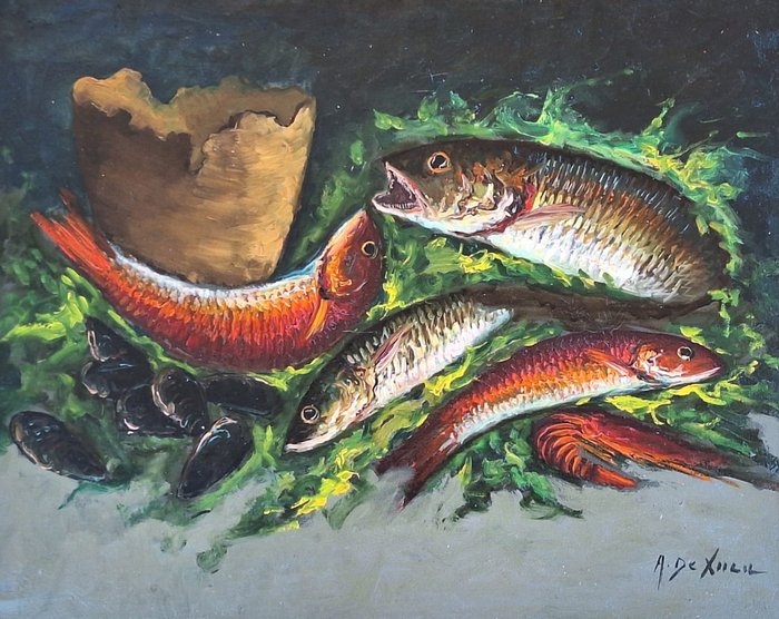 A. De Luca (XX) - Natura morta con pesci