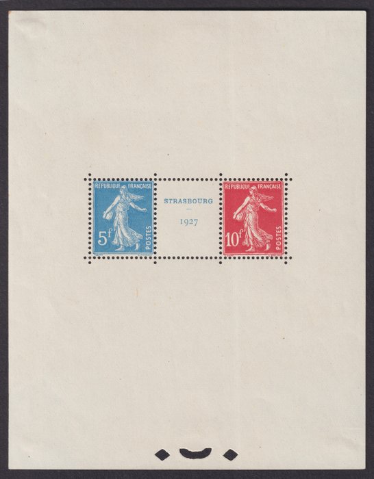 法國 1927 - 2 號紀念張，全新，有鉸鏈痕跡。與 Yvert 證書一起出售。美麗的 - Yvert