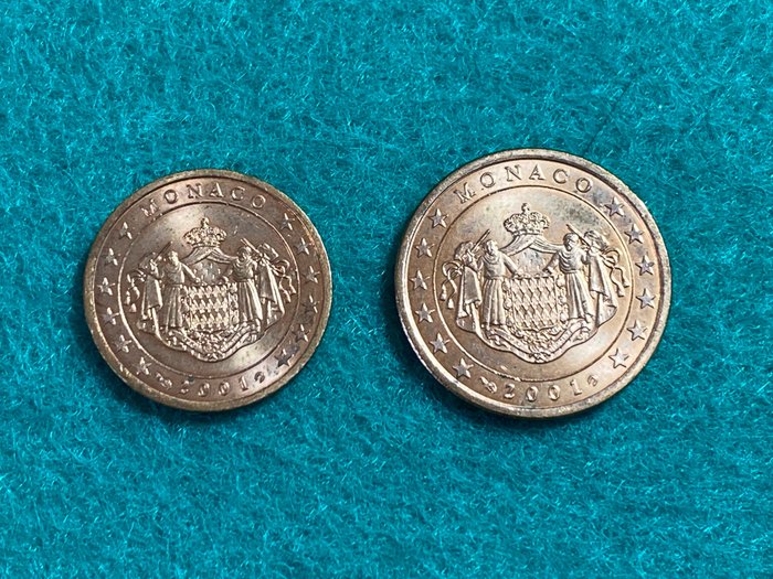 Monaco. 2 Cent / 5 Cent 2001 (2 Münzen)  (Ingen reservasjonspris)