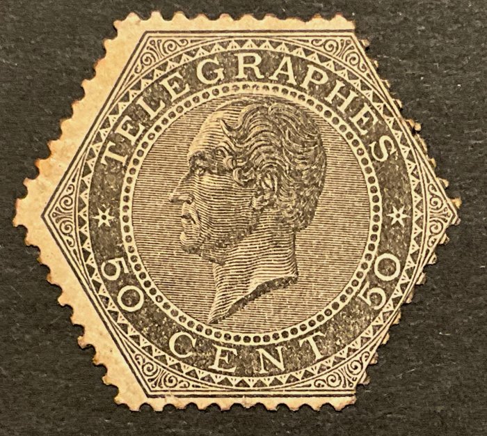 比利時 1861 - 利奧波德一世電報郵票 50c 黑灰色 - 深厚的細微差別 - TG1b