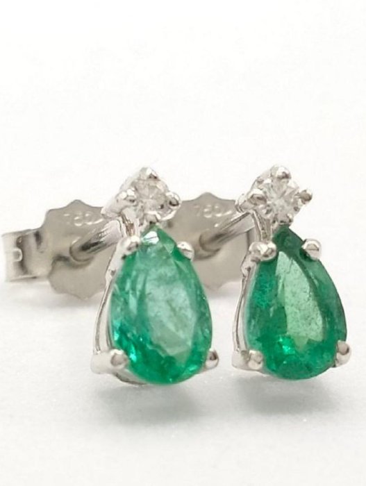No Reserve Price - Earrings - 18 kt. White gold -  1.20 tw. Emerald 