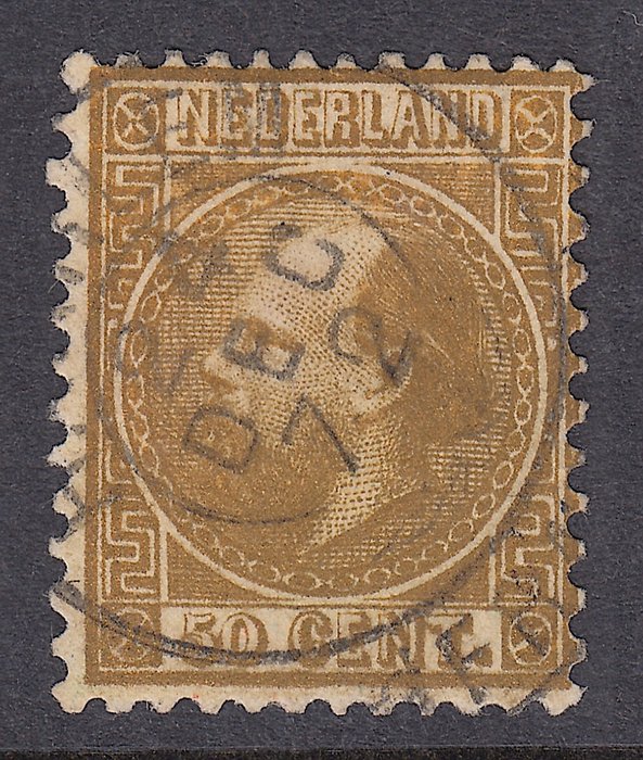 Nederland 1867 - Kong Willem III, med eksepsjonell gullfarge og fransk gren av Haarlem - NVPH 12