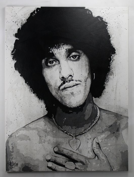Thin Lizzy - Phil Lynott - Handpainted and signed painting, produced by the professional Dutch Pop - Portrait