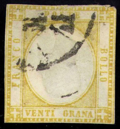Neapolitanische Provinzen 1861 - 20-Korn-Gelb mit umgedrehtem Bildnis. Zertifizierte Rarität - Sassone 23c