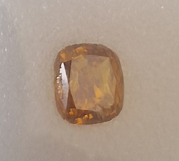 1 pcs Diamant - 0.92 ct - Kissen - Fancy intens orangy yellow - fancy intens orange yellow - I1
