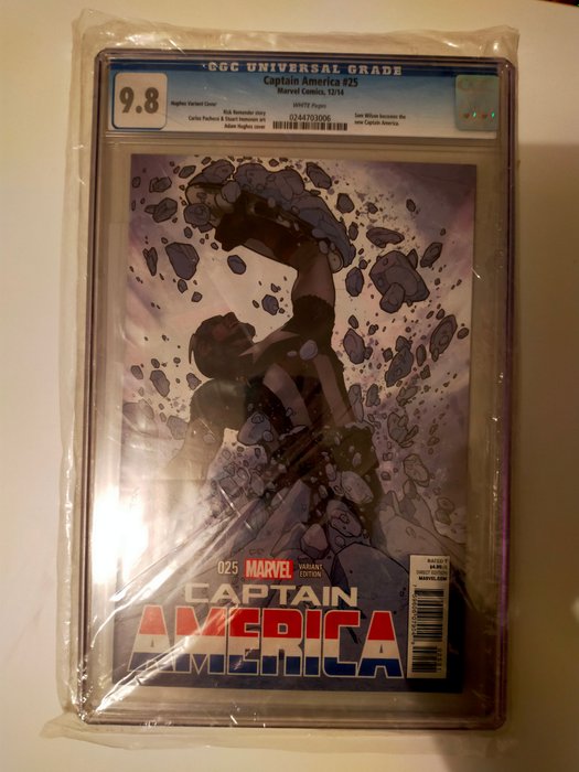 Captain America 25 - Hughes Variant Cover - 1 Graded comic - Edición limitada - CGC 9,8