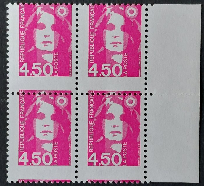 法国 1996 - 二百周年玛丽安，4 f。 50 颗粉色，“马缝”品种，4 块装 - Yvert 3007f