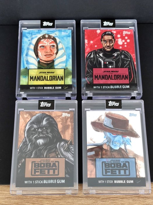 Topps Star Wars Wrapper Art Collection - 4 Card - Mandalorian Moff Gideon - Boba Fett - Ahsoka Tano
