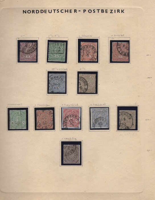 Noord-Duits Postgebied 1868/1870 - schone collectie op drie vellen
