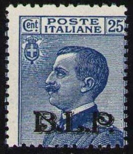 Italy 1922 - BLP 25 cents light blue with type II overprint. Expert - Sassone 8