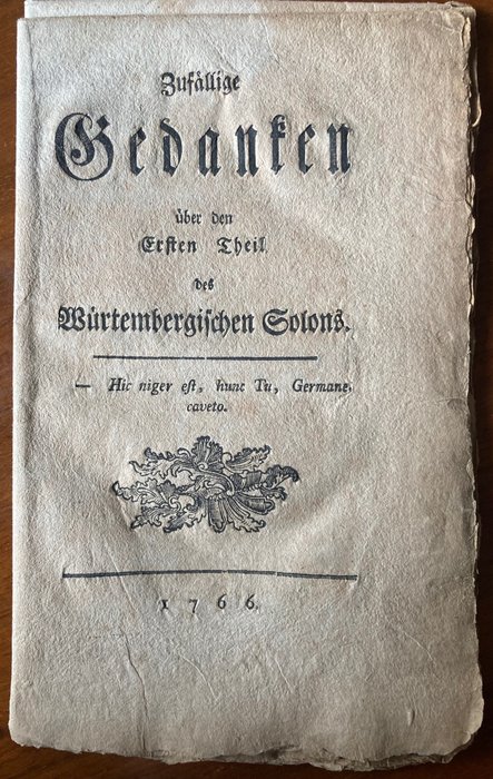(Carl Eugen, Herzog von Württemberg) - Zufällige Gedanken über den ersten Theil des Würtembergischen Solons - 1766