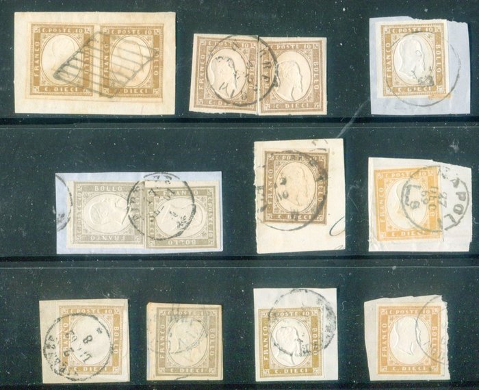 Starożytne państwa włoskie - Sardynia 1858/1861 - 10 centów 13 wartości w barwach lat 1861-63 - Sassone vari