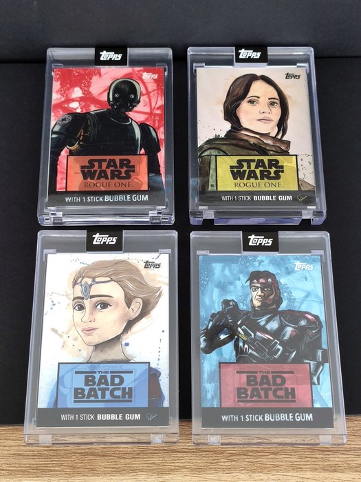 Topps Star Wars Wrapper Art Collection - 4 Card - Rogue One - Bad Batch - Jyn Erso , Hunter , Omega