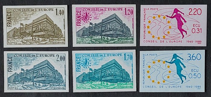 France  - Service, 6 luxury non-perforated stamps** - Yvert Service 58-59, 63-64 et 100-101