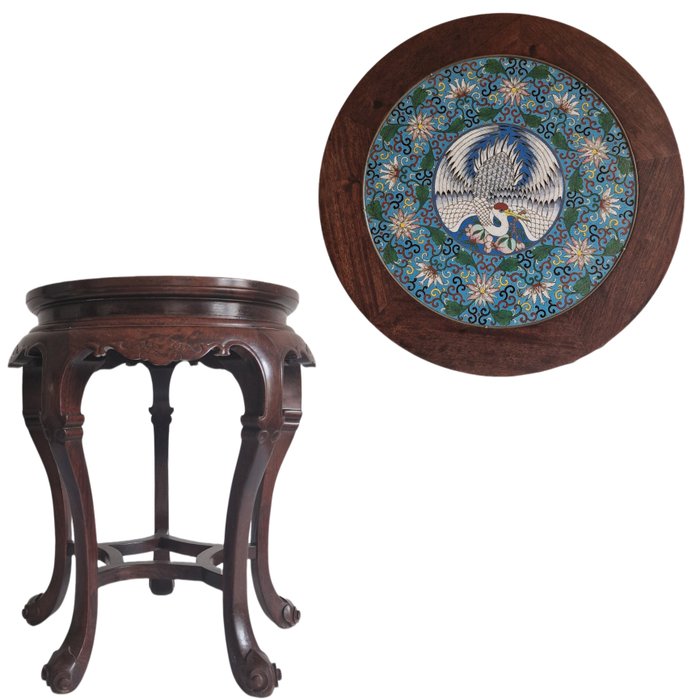 Chiński stołek z Cloisonné Phoenix - Drewno, palisander, Cloisonne - Chiny - wczesny wiek XX (I wojna światowa)