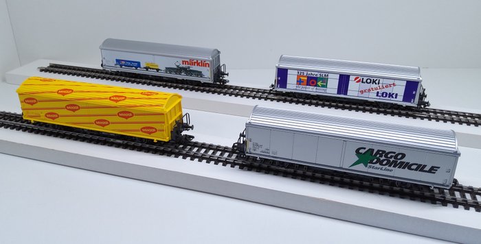 Märklin H0 - 4735/94706/95705,4835 - Modellbahn (4) - Basis „Hbis 299“, 4 Schiebewandwagen - SBB CFF FFS Cargo