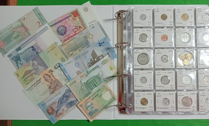 Welt. Lot 208 coins from 50 countries of the world. Plus 10 banknotes from various countries.  (Ohne Mindestpreis)