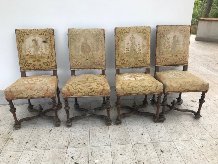 晚餐椅 (4) - 巴洛克風格 - 木, 紡織品 - 19世紀下半葉