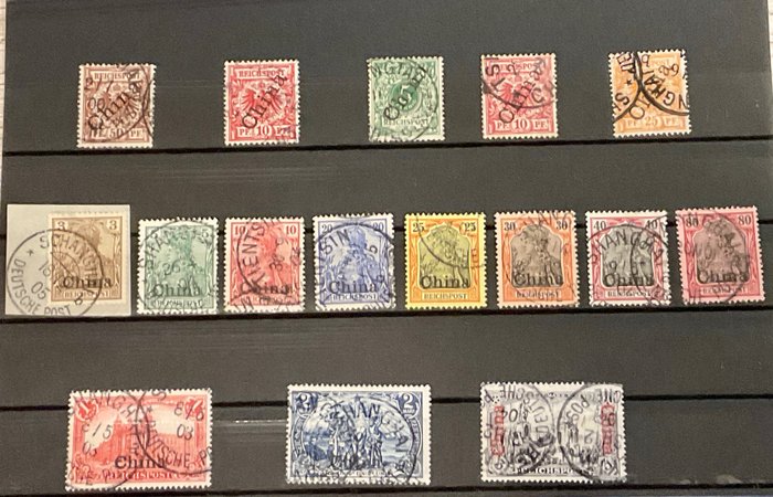 Német hivatalok külföldön 1890/1905 - Kína mind a 16 bélyeg tisztán törölve - Türkiye 11 szintén legjobban törölt bélyeggel + Mi.