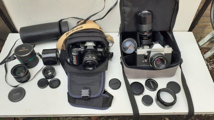 Makinon, Minolta, Nikon, Praktica, Vivitar, Kenko, Pentacon 2 camera's ,diverse lenzen en accessoires. 电影摄影机