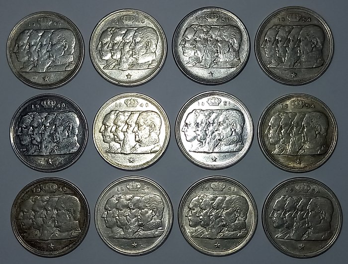 Belgique. Leopold III (1934-1951). 100 Francs 1948-1954 (12 monnaies)  (Sans Prix de Réserve)