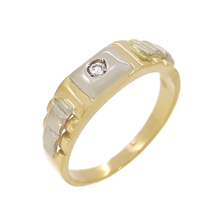 Ohne Mindestpreis - Ring - 18 kt Gelbgold, Weißgold -  0.07 tw. Diamant 