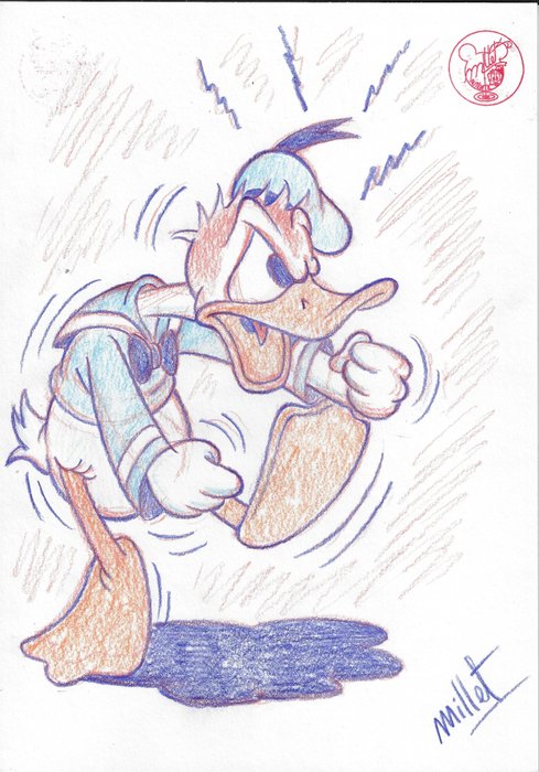 Millet - 1 Colour pencil drawing - Donald Duck - enfadado - 2024