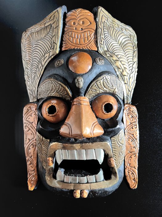玛哈嘎拉面具 - 木, 铜, 黄铜 - 尼泊尔 - 20世纪末