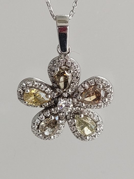 Ohne Mindestpreis - Halskette - 14 kt Weißgold -  1.67 tw. Diamant  (Natürlich farbig) 