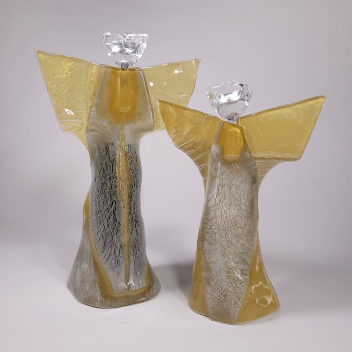 Andrzej Rafalski (XX-XXI) - Skulptur, Handmade class Candleholder "Angels" - set of 2 - 42 cm - Glas - 2023