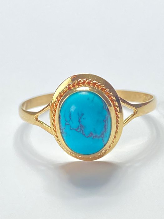 No Reserve Price - Ring - 18 kt. Yellow gold -  2.00 tw. Turquoise 