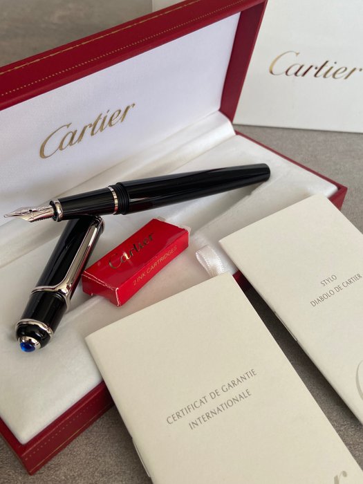 Cartier - Diabolo  pennino in oro 18kt  750 rifiniture in platino 750 penna stilografica - 自來水筆