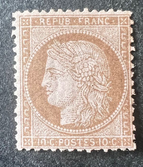 Francia 1873 - Classic France 10c Marrón sobre rosa Valoración Cérès 575 - Yvert Tellier N* 58