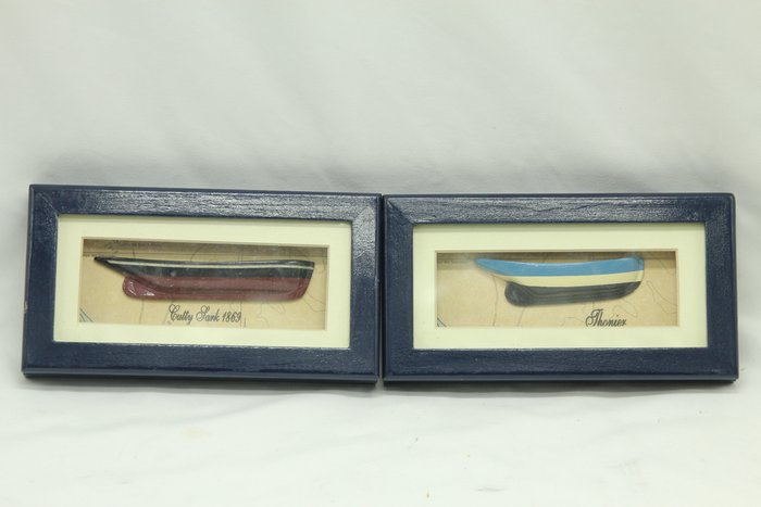 Maritime Objekte - 2X small Half-hull ship models Cutty Sark and Thonier - Holz