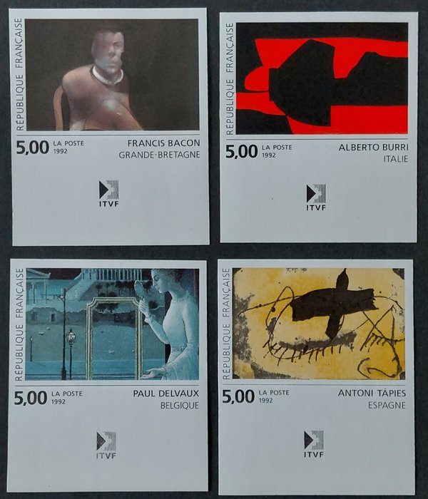 Francia 1992 - Serie de arte contemporáneo europeo, los 4 sellos de lujo no perforados** - Yvert 2779 à 2782