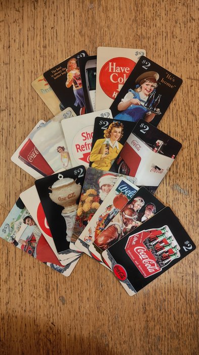 Telefonkort-samling - Ufullstendig samling av 17 av 25 1997 $2 Sprint-telefonkort; Coca-Cola tema - Sprint