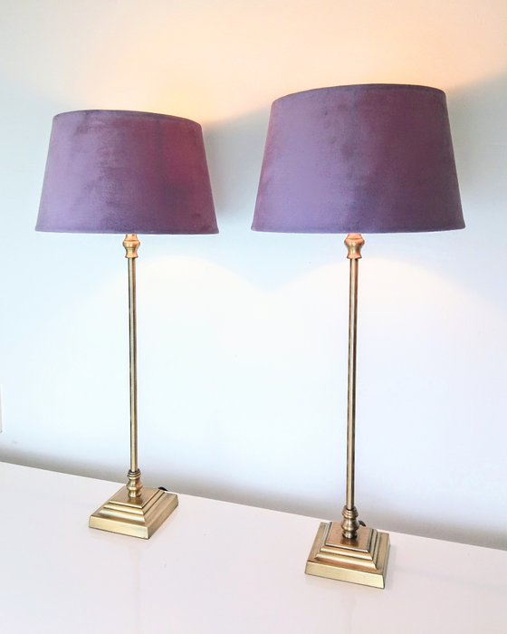 Lampe (2) - Set exklusiver High-End-Tischlampen – 53 cm - Bronze (vergoldet/ versilbert/ patiniert/ kalt lackiert), Velours