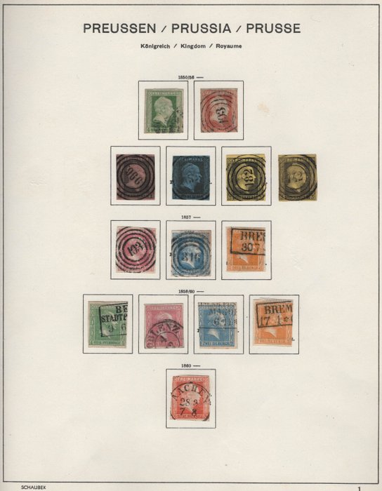 Prusse 1850/1867 - collection complète sur deux feuilles